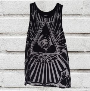 S) Hawk Black White Graphic Tank Top All Seeing Eye Print Size XL